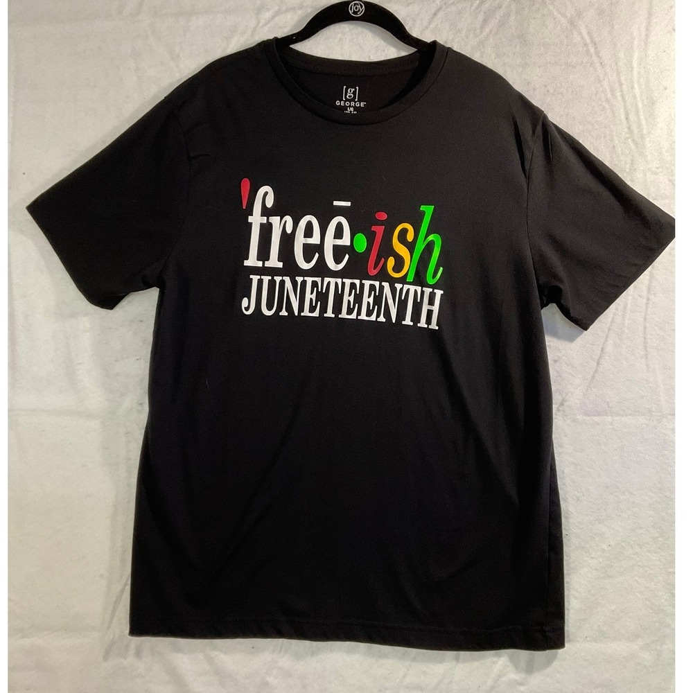 George T-Shirt Mens Large Black Free-ish Juneteenth Graphic Short Sleeve Tee